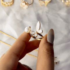 Butterfly Pearl Gold Plated Ring - Kridha