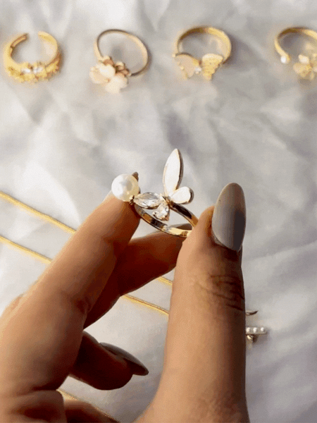 Butterfly Pearl Gold Plated Ring - Kridha