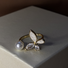 Butterfly Pearl Gold Plated Ring