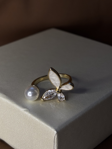 Butterfly Pearl Gold Plated Ring