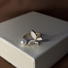 Butterfly Pearl Gold Plated Ring