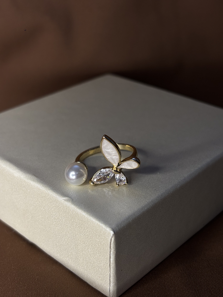 Butterfly Pearl Gold Plated Ring