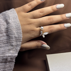 Butterfly Pearl Gold Plated Ring - Kridha