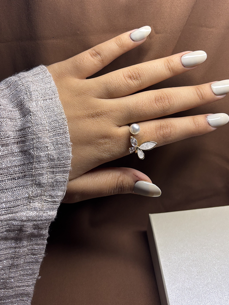 Butterfly Pearl Gold Plated Ring - Kridha