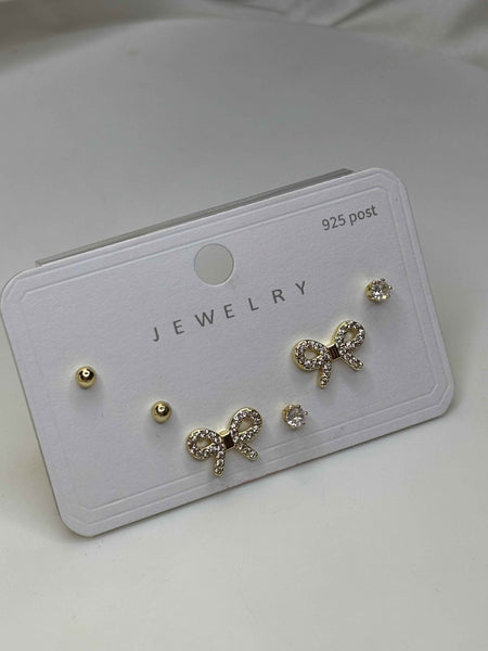 Golden Dainty Bows Earrings Set