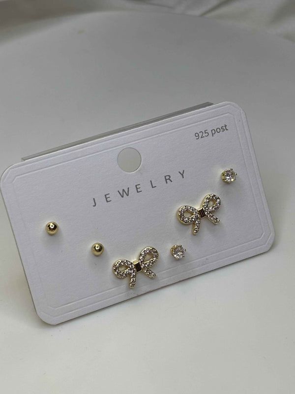 Golden Dainty Bows Earrings Set