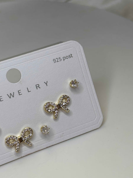 Golden Dainty Bows Earrings Set