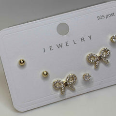 Golden Dainty Bows Earrings Set
