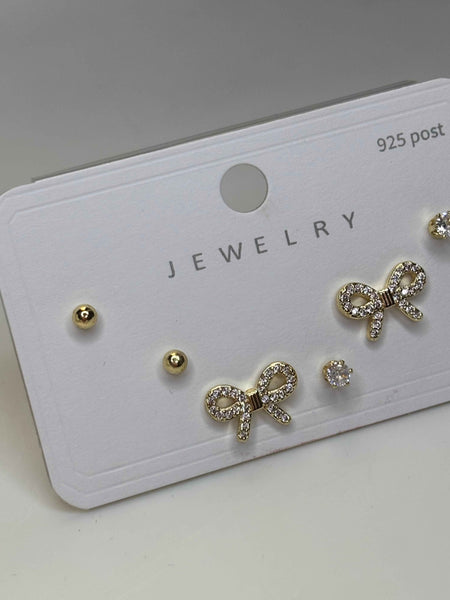 Golden Dainty Bows Earrings Set