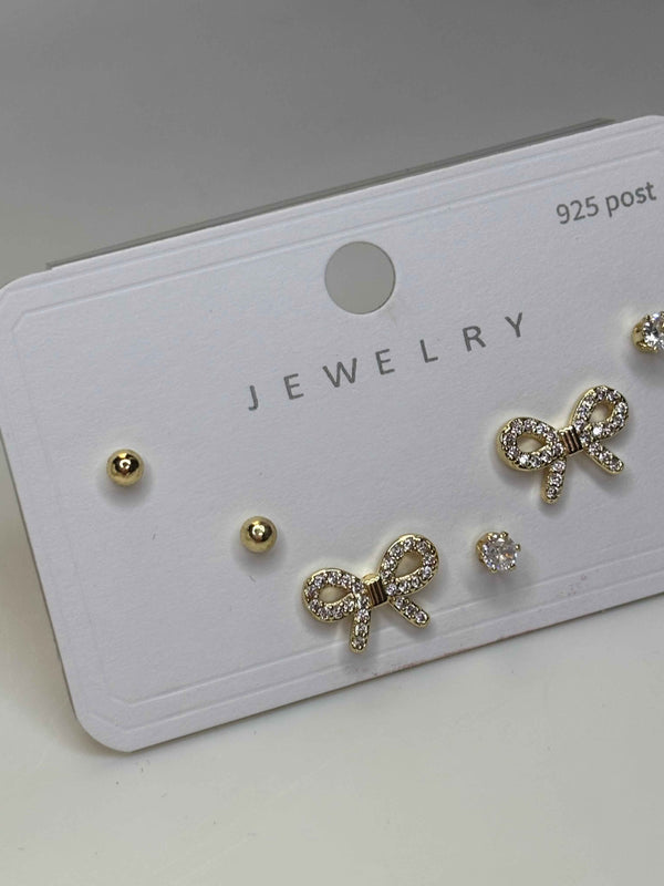 Golden Dainty Bows Earrings Set