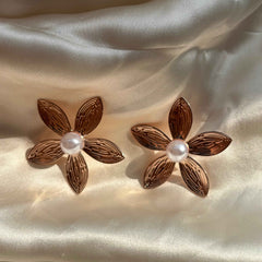 Golden Pearl Flower Earrings