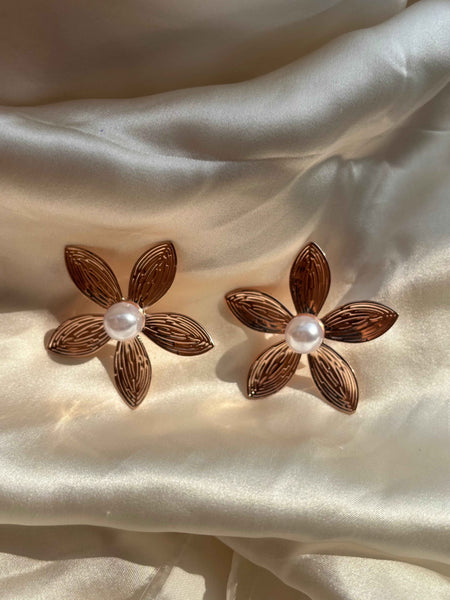 Golden Pearl Flower Earrings