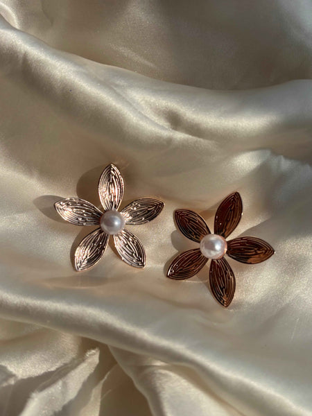 Golden Pearl Flower Earrings