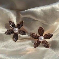 Golden Pearl Flower Earrings