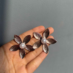 Golden Pearl Flower Earrings