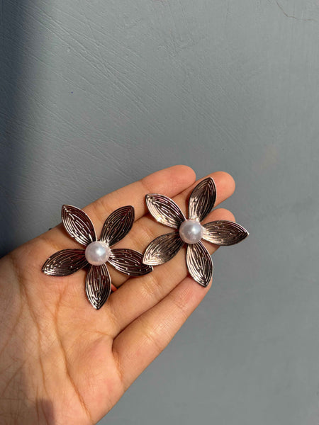 Golden Pearl Flower Earrings