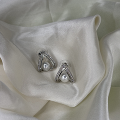 Crowned Grace Pearl Silver Plated Stud Earrings - Kridha