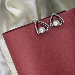 Crowned Grace Pearl Silver Plated Stud Earrings - Kridha