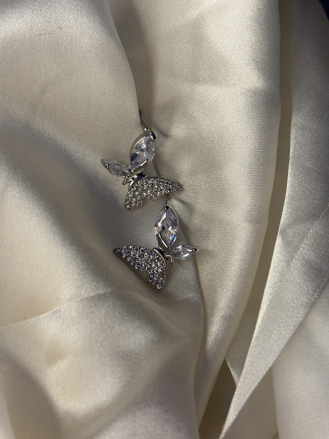 Moonlight Butterflies Silver Plated Stud Earrings - Kridha