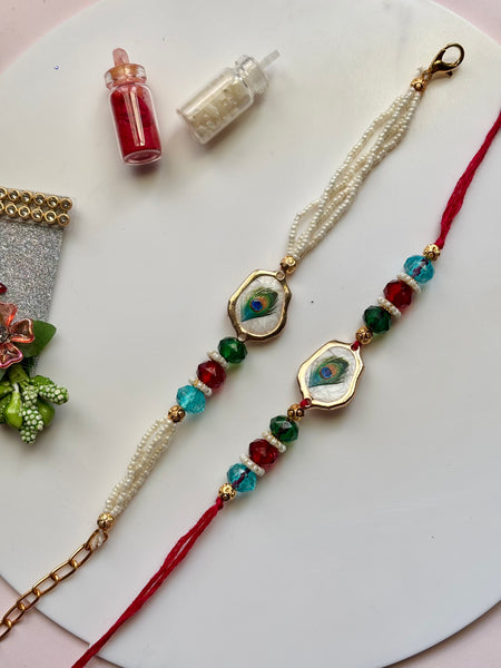 Mor Pankh Rakhi Bracelet Set