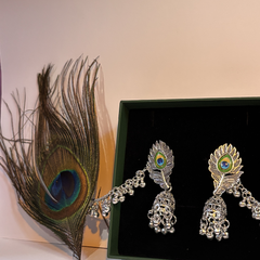 Peacock Chandbali Oxidized Silver Jhumka Earrings