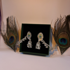 Peacock Chandbali Oxidized Silver Jhumka Earrings