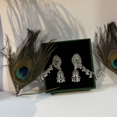 Peacock Chandbali Oxidized Silver Jhumka Earrings
