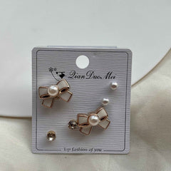 Pearl Bow Earrings Set