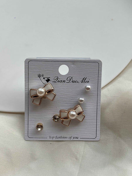 Pearl Bow Earrings Set