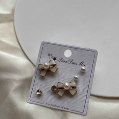 Pearl Bow Earrings Set