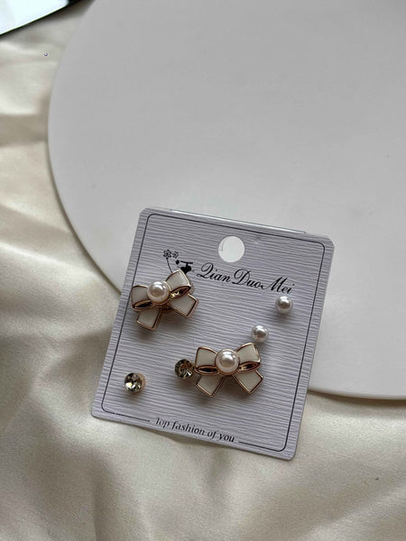 Pearl Bow Earrings Set