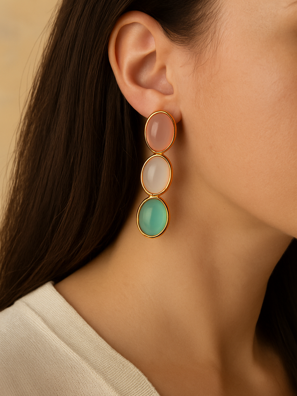 Pearl Pastel Stone Drop Earrings - Kridha