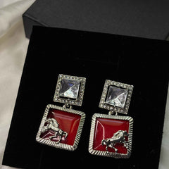 Ruby Silver Stallion Earring