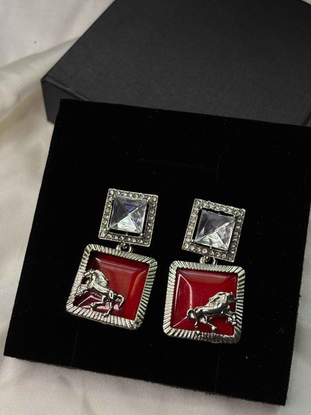 Ruby Silver Stallion Earring
