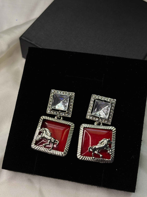 Ruby Silver Stallion Earring