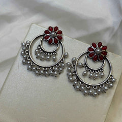 Ruhani Phool Pearl Oxidized Jhumka Earrings