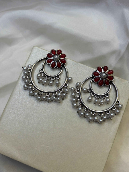 Ruhani Phool Pearl Oxidized Jhumka Earrings