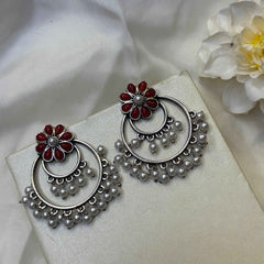 Ruhani Phool Pearl Oxidized Jhumka Earrings