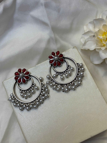 Ruhani Phool Pearl Oxidized Jhumka Earrings