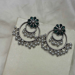 Ruhani Phool Pearl Oxidized Jhumka Earrings