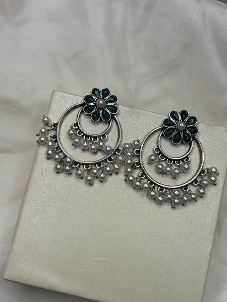 Ruhani Phool Pearl Oxidized Jhumka Earrings