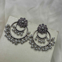 Ruhani Phool Pearl Oxidized Jhumka Earrings
