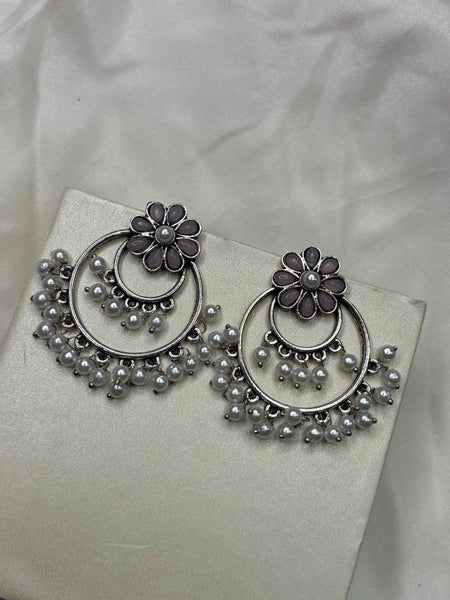 Ruhani Phool Pearl Oxidized Jhumka Earrings