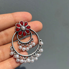 Ruhani Phool Pearl Oxidized Jhumka Earrings