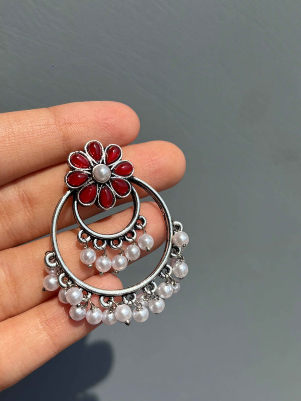 Ruhani Phool Pearl Oxidized Jhumka Earrings