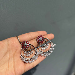 Ruhani Phool Pearl Oxidized Jhumka Earrings