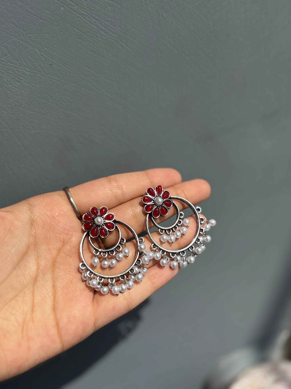 Ruhani Phool Pearl Oxidized Jhumka Earrings