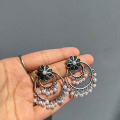 Ruhani Phool Pearl Oxidized Jhumka Earrings