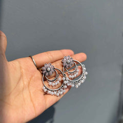 Ruhani Phool Pearl Oxidized Jhumka Earrings