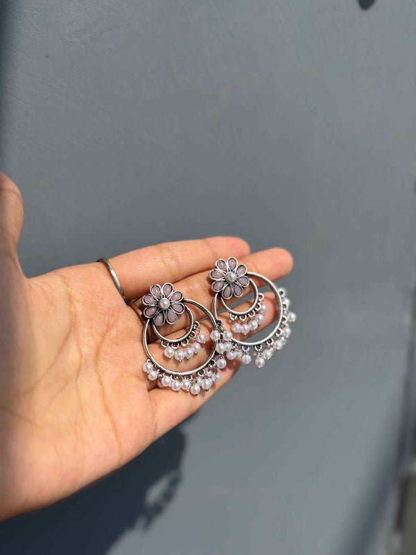 Ruhani Phool Pearl Oxidized Jhumka Earrings